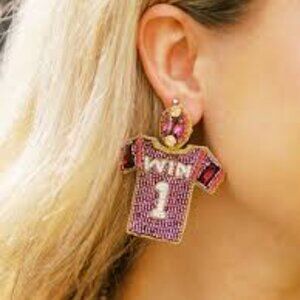 Purple and Gold Football Jersey Beaded Earrings